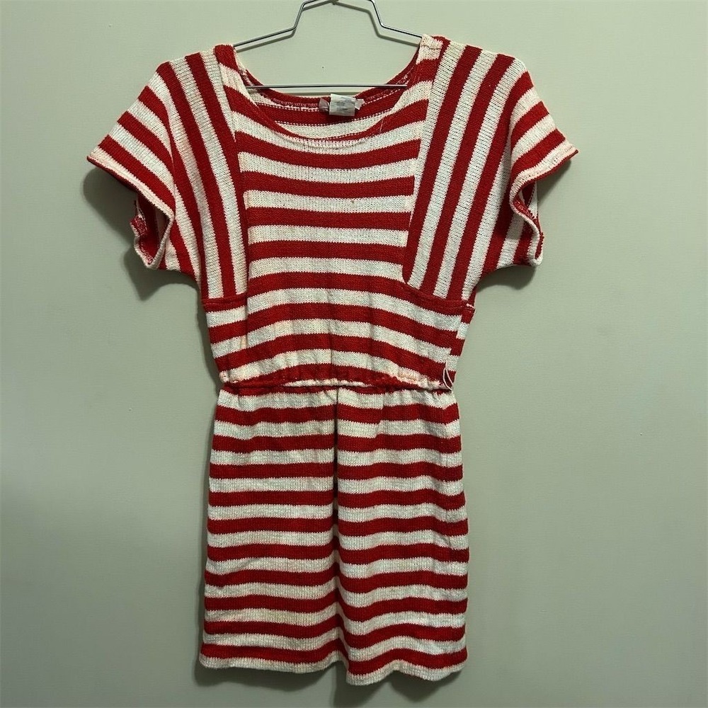Peppermill Dress Womens Size 8 Red Striped Knit Short Sleeve Mini Vintage 70s 80